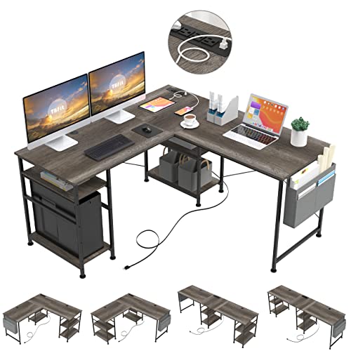 TBfit L Shaped Desk with Storage Shelves,95.2 Inch Reversible Coner Desk Office Desk for Small Space,Large Computer Gaming Desk Workstation with Power Outlet,2 Person Long Writing Study Table(Gray) TBfit L Shaped Desk with Storage Shelves,95.2 Inch Reversible Coner Desk Office Desk for Small Space,Large Computer Gaming Desk Workstation with Power Outlet,2 Person Long Writing Study Table(Gray)