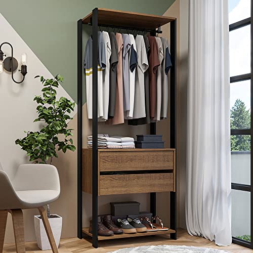 Guarda-roupa Closet Modulado Valencia 2 Gavetas 70cm Rustic/preto...