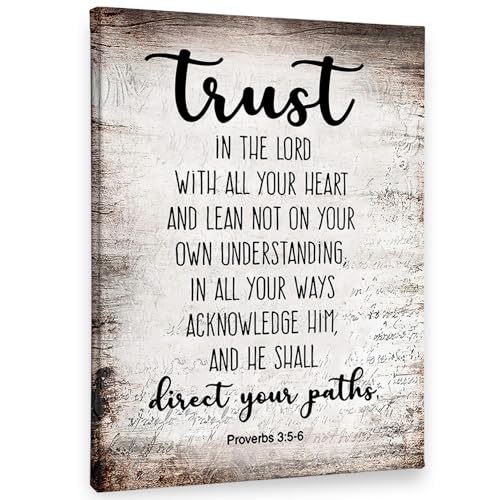 PHAMTE Proverbs 3:5-6 Trust In The Lord With All Your Heart Christian Wall Art, Bible Scripture Wall Decor, Christian Bible Scripture Print Framed Canvas Wall Art Home Room Office Church Decor（11x14） by PHAMTE - Used condition - US$16.58