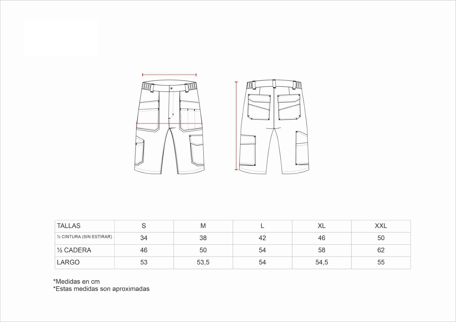 WORKTEAM Pantalón Corto de Trabajo, Tejido Elástico, Multibolsillos, Cintura Elástica Lateral y Cierre metálico, Bermuda. Unisex