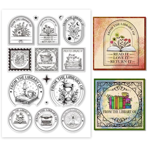 PH PandaHall from The Library of Clear Stamp Personalized Book Silicone Stamp Bookshelf Rubber Stamp Reading Transparent Stamp for Library Cards Making Scrapbooking Photo Album Decor 6.2x4.3 Inch