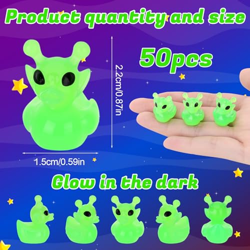 Image of 50 Pcs Alien Ducks Toy Figures, Mini Alien Resin Ducks Bulk, Tiny Aliens Figurine Dress up Duck Toy for Party Favors (Luminous Aliens)