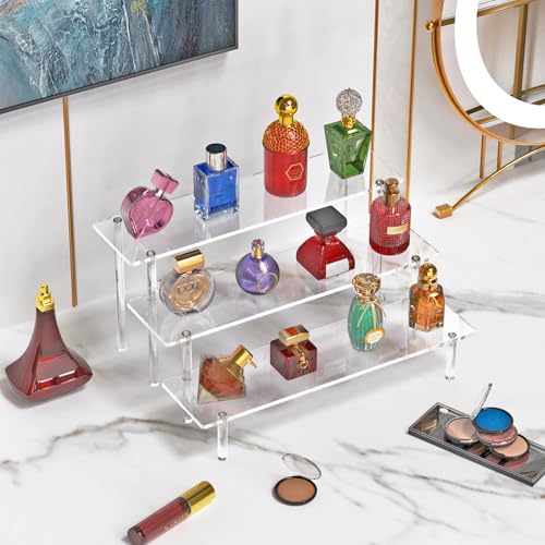 Dooiclear 3 Tier Acrylic Display Risers, Large Perfume Organizer Stand, Clear Cupcake Stand Holder, Display Shelves for Figurines, Dessert Shelf for Party, Risers Display Stand for Decoration - Image 6