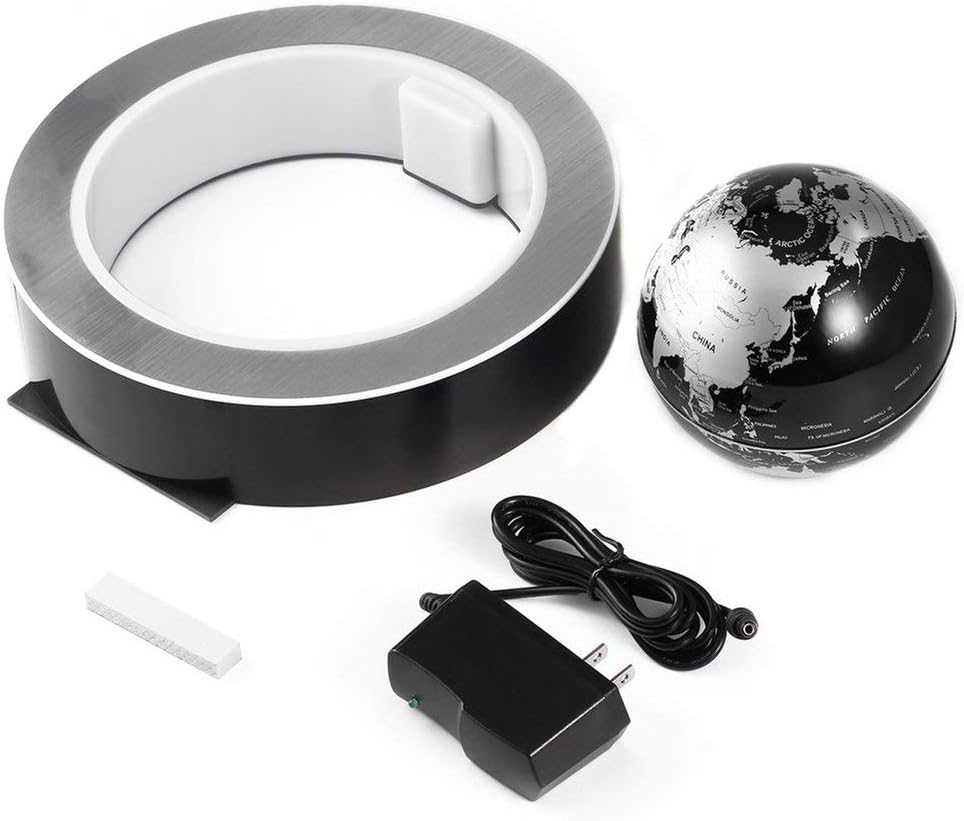 4 Inch Magnetic Levitation Globe with LED Light - Electronic Floating Globe - Black - Plastic with Electronic Components - World Map