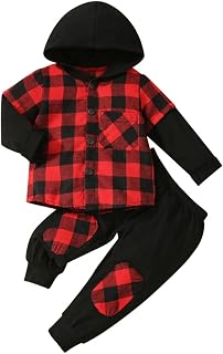 Toddler Baby Boy Clothes Set Long Sleeve Hoodie Plaid Sweatsuit Tops + Sweatpants 2Pcs Little Kids Fall Winter Tracksuit Outfits
