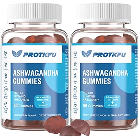 ProTKFU 2 Pack Ashwagandha Gummies & Vitamin D3 Gummies Organic Aswangdha Supplement for Improve Sleep, Stress Relief & Mood Calm (Non-GMO, Gluten-Free & Sugar Free) Cover