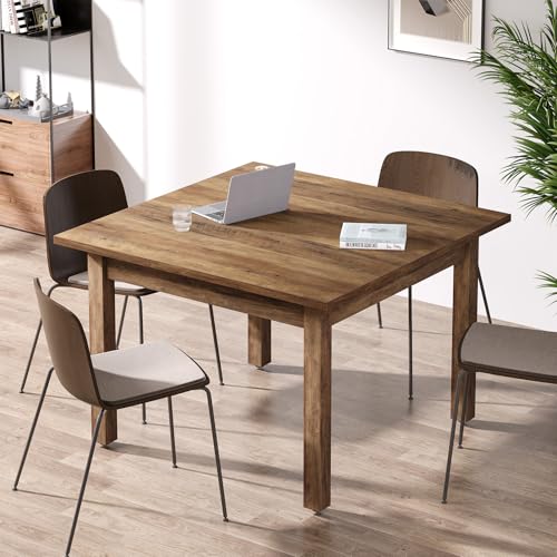 Tribesigns 39.4-Inch Square Conference Table for 4 People, Small Wooden Meeting Room Table with Solid Wood Legs and Thicken Tabletop for Conference Room Seminar Room Boardroom (Greyish-Brown)