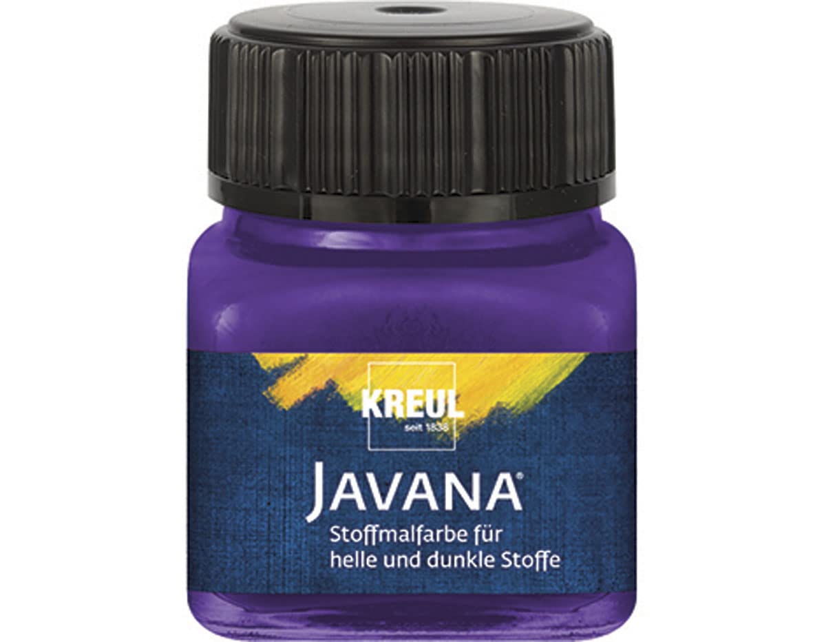 Kreul 90957 - Javana Fabric Paint for Light and Dark Fabrics, 20 ml Glass, Purple, Brilliant Water-Based Colour, Pasto Character, for Stamping and Stenciling, Washable after Fixation