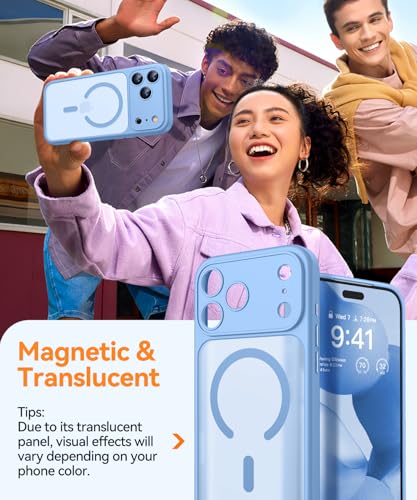 Image of CANSHN Magnetic Compatible with iPhone 17 Pro Max Case, Upgraded [Full Camera Protection] [Compatible with Magsafe] [Translucent Matte] Shockproof Protective Phone Cover 6.9 Inch - Light Blue