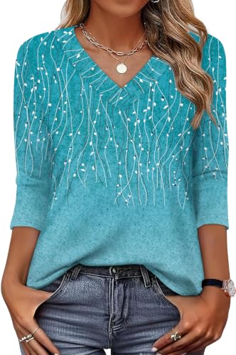 Image of XIEERDUO 3 /4 Length Sleeve Womens Tops V Neck T Shirts Summer Clothes Basic Blouses Dressy Casual 2026 Spring Outfits