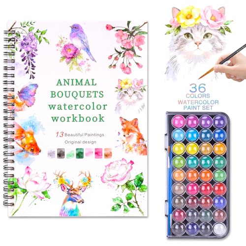 DUIESUT Watercolor Workbook Set with 36-Color Palette & Brushes