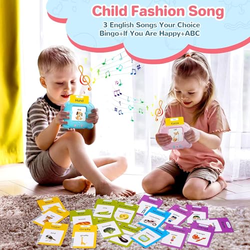 German & English Talking Flash Cards for Toddler 2-6 Year Olds, Learning Montessori Toys with 224 Sight Words, Speech Therapy Toys, Children\'s Sensory Preschool Learning Educational Birthday Gifts - Thumbnail 5