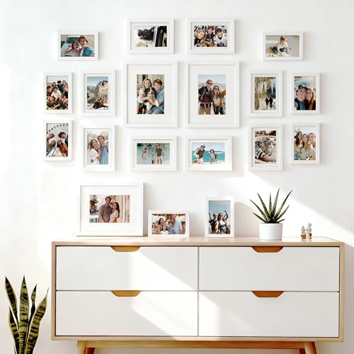 Image of upsimples Picture Frames set of 19, Including 8x10, 5x7, 4x6 White Frame | Multi Picture Frames Collage Wall Decor, Gallery Wall Frame Set, Gift For Christmas, Mothers' day, Wedding, Dorm, Living Room