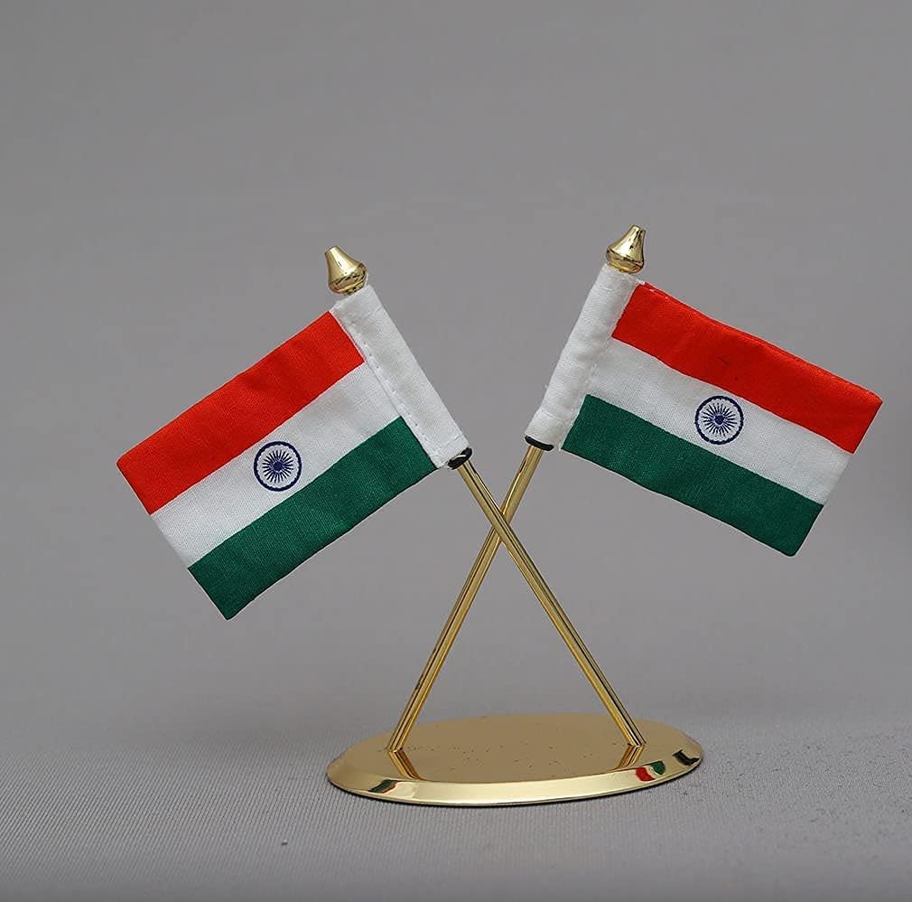 SGL Indian Khadi and metallic Flag for car dashboard, Office and Home. Have this Indian flag and enjoy the feeling of patrotism. (Plain Khadi Flag)