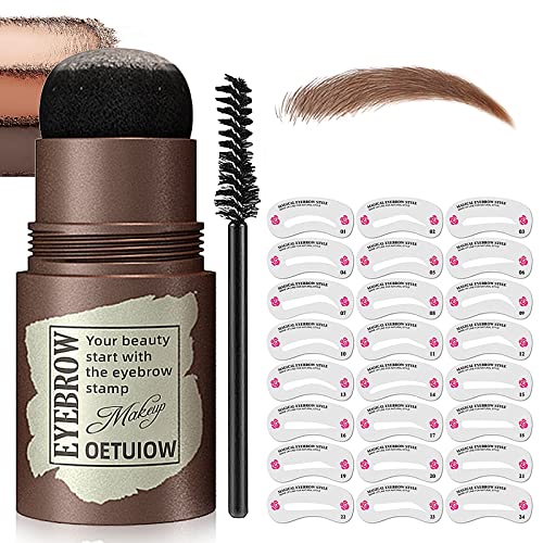 OETUIOW Eyebrow Stamp Stencil Kit – One Step Brow Stamp Shaping Kit Long-Lasting Waterproof, Eyebrow Makeup Perfect Brow Shape with 24 Reusable Eyebrow Stencils Light Brown