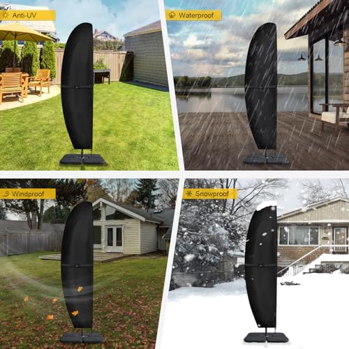 Dokon Funda Sombrilla Jardín Impermeable Funda Protectora Parasol Excentrico de 3 a 4m con Varilla, Anti Viento, Anti UV, Tela Oxford 420D Cubierta Sombrilla Excentrica (265x70/50cm) - Negro - imagen 3