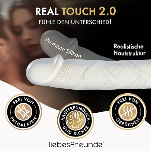 Liebesfreunde® Real Touch Dildo für Frauen - 20 cm realistischer Penis mit Saugnapf aus medizinischem Silikon, Sex Spielzeug für die Frau, phthalatfrei, weiß