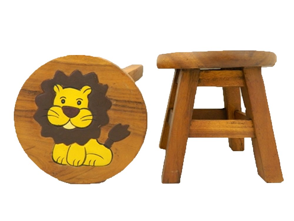 Thai Gifts Childrens Wooden Stool - Lion Design