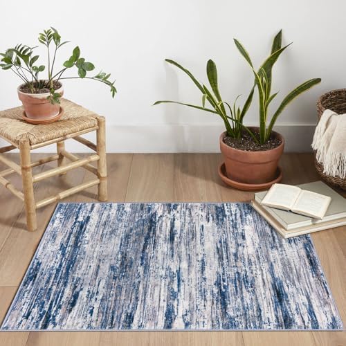 2x3 Navy Blue Gray Neutral Multi Modern Abstract Rug for Entryway, Super Soft Small Area Rug, Washable Non-Slip Kitchen Rugs, Low-Pile Mat for Bedside, Indoor Door Mat