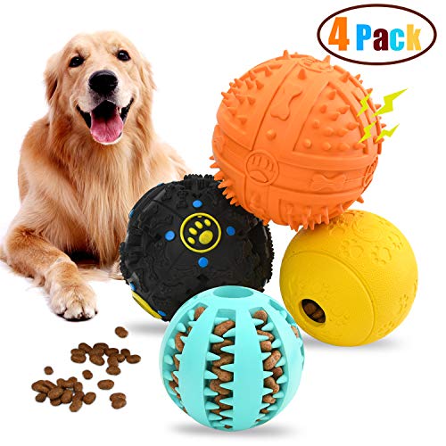 Wainbowa 4pack Dog Treat Balls, Interactive Food Treat Dispensing Dog Toys for Large