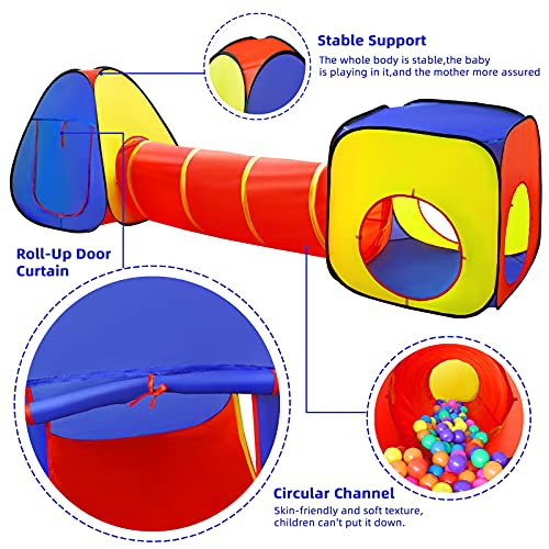Kids Play Tent with Ball Pit+Crawl Tunnel+Castle Tent, Pop Up Toddlers Playhouse for Boys and Girls Gift, Collapsible Children Play Tent Toy Indoor and Outdoor Games (Colorful Fort)