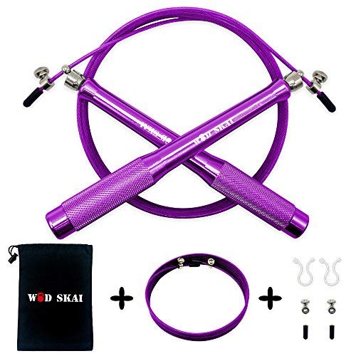 WODSKAI Speed Jump Rope-360° Swivel Ball Bearing-Adjustable Skipping Ropes-Best for Double Unders, MMA, WOD, Crossfit, Boxing Training-Come with Carrying Bag, Free Extra Cable