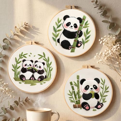 Image of Santune Beginners Embroidery Kit for Adult Needlepoint Cross Stitch Kits Needle Point Sets with Panda Embroidery Patterns, Includes Step-By-Step Instructions and Accessories