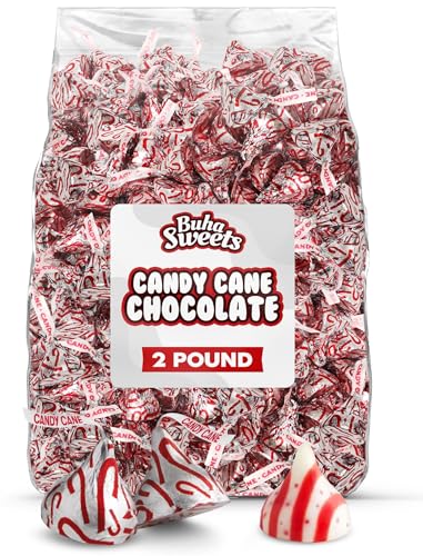 Candy Cane Milk Chocolate Candies - 2lb Bag Approx. 200 Pieces Individually Wrapped Peppermint Flavored Chocolates for Holiday Parties, Stocking Stuffers, Gifts & Buffets