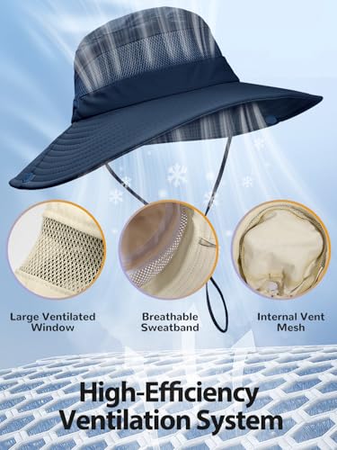 Image of EW East Water Sun Beach Hat for Women, UPF50+ Waterproof with Ponytail Hole | Large Breathable Mesh,3.5 inch Wide Brim, Adjustable Windproof Chin Strap,Quick-Dry, for Hiking Fishing Outdoor Safari
