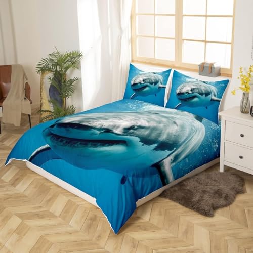 Homemissing Single Shark Duvet Cover Set - Ocean Theme Comforter Cover With Underwater World Decoration for Room - Image 3