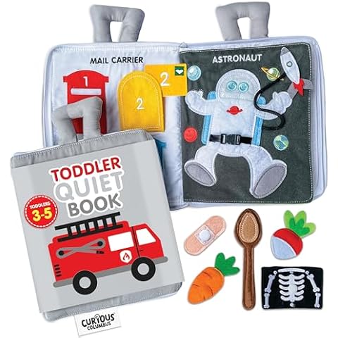 Curious Columbus Quiet Book Fabric Busy Book for Toddlers 3-5 - Airplane Toddler Travel Toys for Kids - Montessori Toy Preschool Activity Books - Fun and Educational for Toddlers Cover