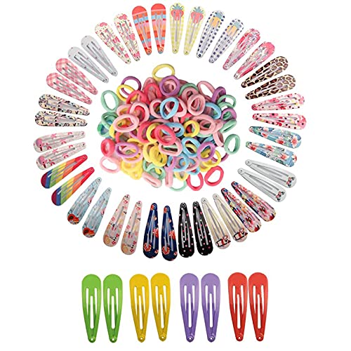 VEGCOO 148 Pcs Set Coiffure Enfant, Petites Paillettes Pinces à Cheveux, Cheveux Accessoires avec 40 Pcs Barrettes à Cheveux Colorées et 100 Pcs Boucle à Cheveux Elastique pour Bébé/Filles/Enfants