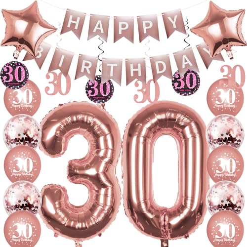 Pargleev Rose Gold 30th Birthday Decorations, Number 30 Foil Balloons