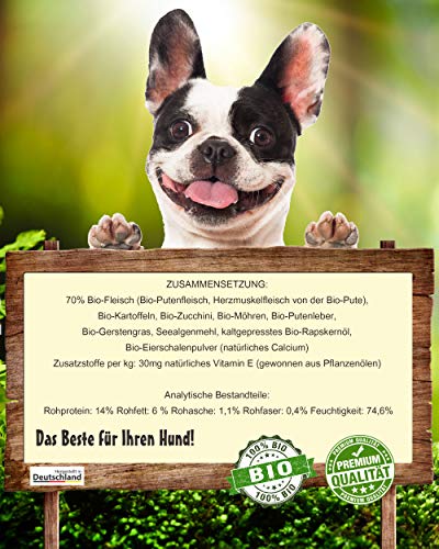Pfotenliebe Bio Hundefutter Nassfutter mit Qualitätsgarantie, Bio-Putenschlemmer mit Zucchini, Natürlich ohne Chemie, Machen Sie Ihren Hund glücklich!, 6x200g