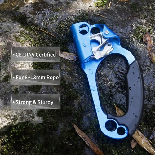 NewDoar UIAA & CE-zertifizierte Handsteigklemme Seilklemme Ascension Kletterbaum Baumpfleger Abseilen Ausrüstung Seilklemme für 8~13 mm Seil-Rechte Hand Blau