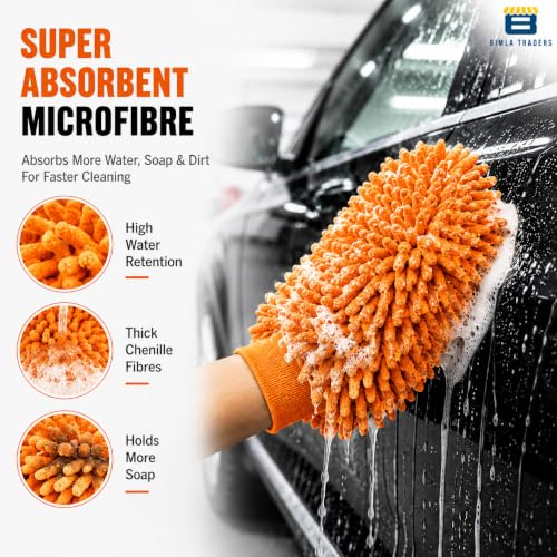 Image of Btag Microfibre Double Sided Wash Mitt Cleaning Gloves | Regular Quality | Super Absorbent | Extra Large | 4 pc Pack | Orange