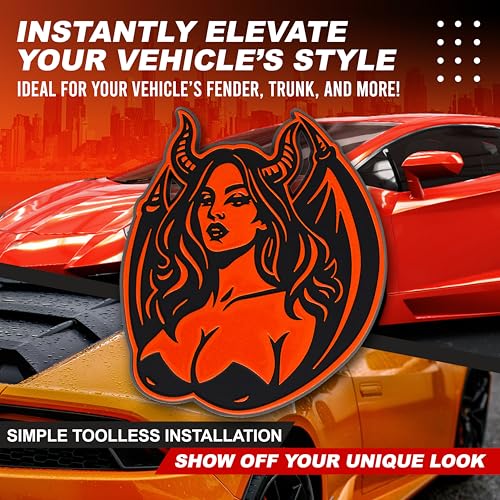 Image of Succubus Emblem, Devil Girl Demon Goddess 3D Badge, Dark Gothic Lilith Style Auto, Custom 3D Exterior Automotive Accessories, Universal Fit for Car, Truck, SUV (Set of 2) (Orange)
