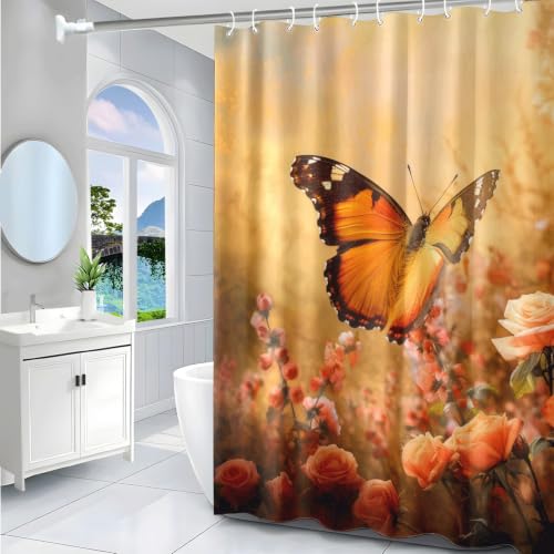 Rideau douche rideau de douche polyester de qualité supérieure au motif de roses oranges avec crochets