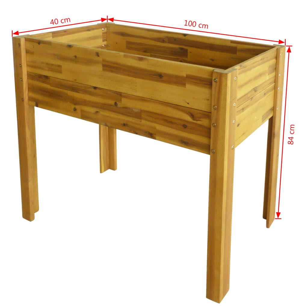 Cama elevada de jardín de madera maciza de acacia, macetero alto 100 x 40 x 84 cm para plantas y flores, estructura rústica con acabado de aceite, montaje sencillo, material