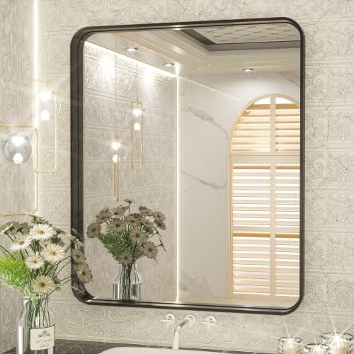 Brightify Black Bathroom Mirror, 20x28 Inch Matte Metal
