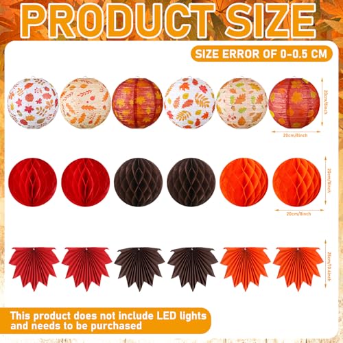 Image of Retisee 18 Pcs Fall Party Decoration, Maple leaf design, Autumn Paper Decor | Fall Paper Lanterns, Maple Leaves Hanging Fans, Honeycomb Orange Brown Lanterns for Thanksgiving Harvest Party