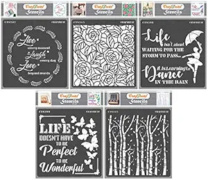 Words Stencils for Painting - Life Quotes Bundle - Size: 6X6 Inches (5Pcs) - Quotes Stencils for Craft and Art - Home Decor Quotes for Wall Hanging - Reusable Bundle Stencils