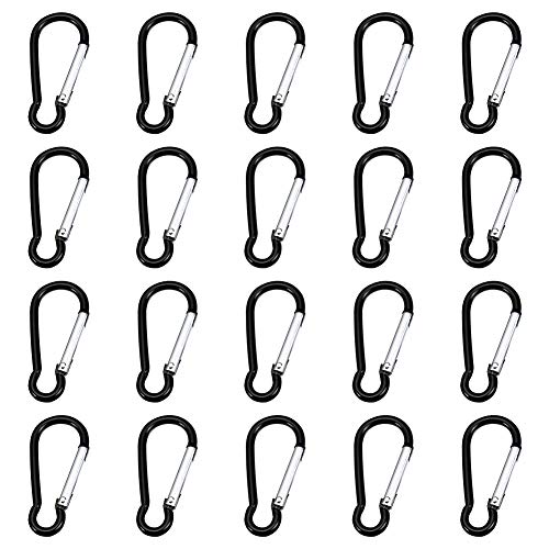 20 x Carabiner Clip Hook for Camping - Keyring Sports Mini Spring 4.6cm - Ring Clip for Camping Hiking Travelling Bag Backpack - Lightweight (Black)