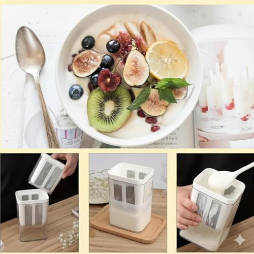 Image of 2-in-1 Greek Yogurt Maker & Hung Curd Maker | Fine Mesh Strainer Box with Lid | Thick Curd, Paneer, Cheese & Whey Separator | BPA Free Kitchen Strainer for Homemade Yogurt - 1200ml (Transparent)