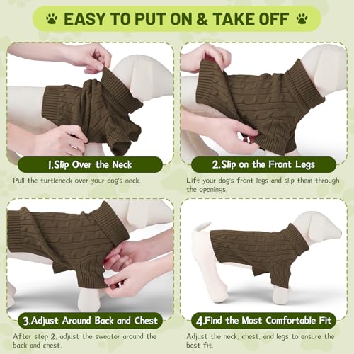 Image of Small Dog Thermal Pullover Sweater, Classic Turtleneck Cable Knitwear Dog Clothes for Cold Weather Warm Pet Clothes for Chihuahua, Bulldog, Dachshund, Pug Tan Medium
