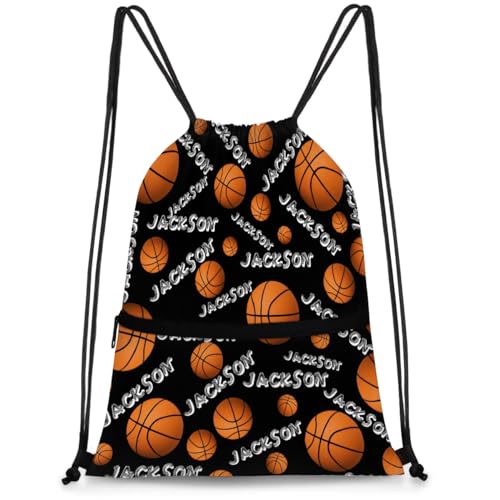 RIRIX Personalized Drawstring Backpack Dance Bag Gymnastics Bag, Custom Sport Sackpack String Gym Bag for Boy & Girl Black Basketball Text