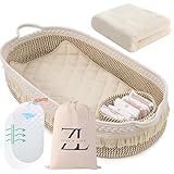 ZEAL'N LIFE Baby Changing Basket with Waterproof Pad, Diaper Caddy Organizer, Blanket & Cotton Bag, Portable Changing Table Topper for Dresser, Travel, Boho Nursery Decor, Changing Pad (Beige)