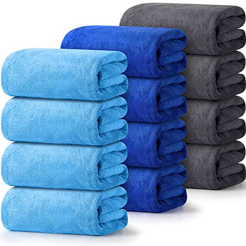 12 Pcs Large Bath Towel Bulk 27" X 55" 390 Gsm Microfiber Bath Towels Quick Drying Highly Absorbent Bathroom Towel For Bath Spa Fitness Sports Yoga And Travel (Brick Gray, Light Blue, Royal Blue) #TOP8