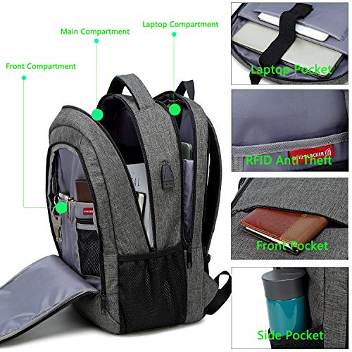 Abshoo Mochila para Portátil de Viaje Mochila Anti Robo con Puerto de Carga USB Mochila Escolar Universitaria para Mujeres y Hombres (Gris)