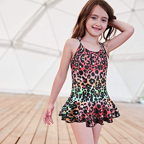 Girls One Piece Swimsuits Halter Bathing Suits Summer Rose Red Leopard Print Swimwear Size 8/8T #TOP3